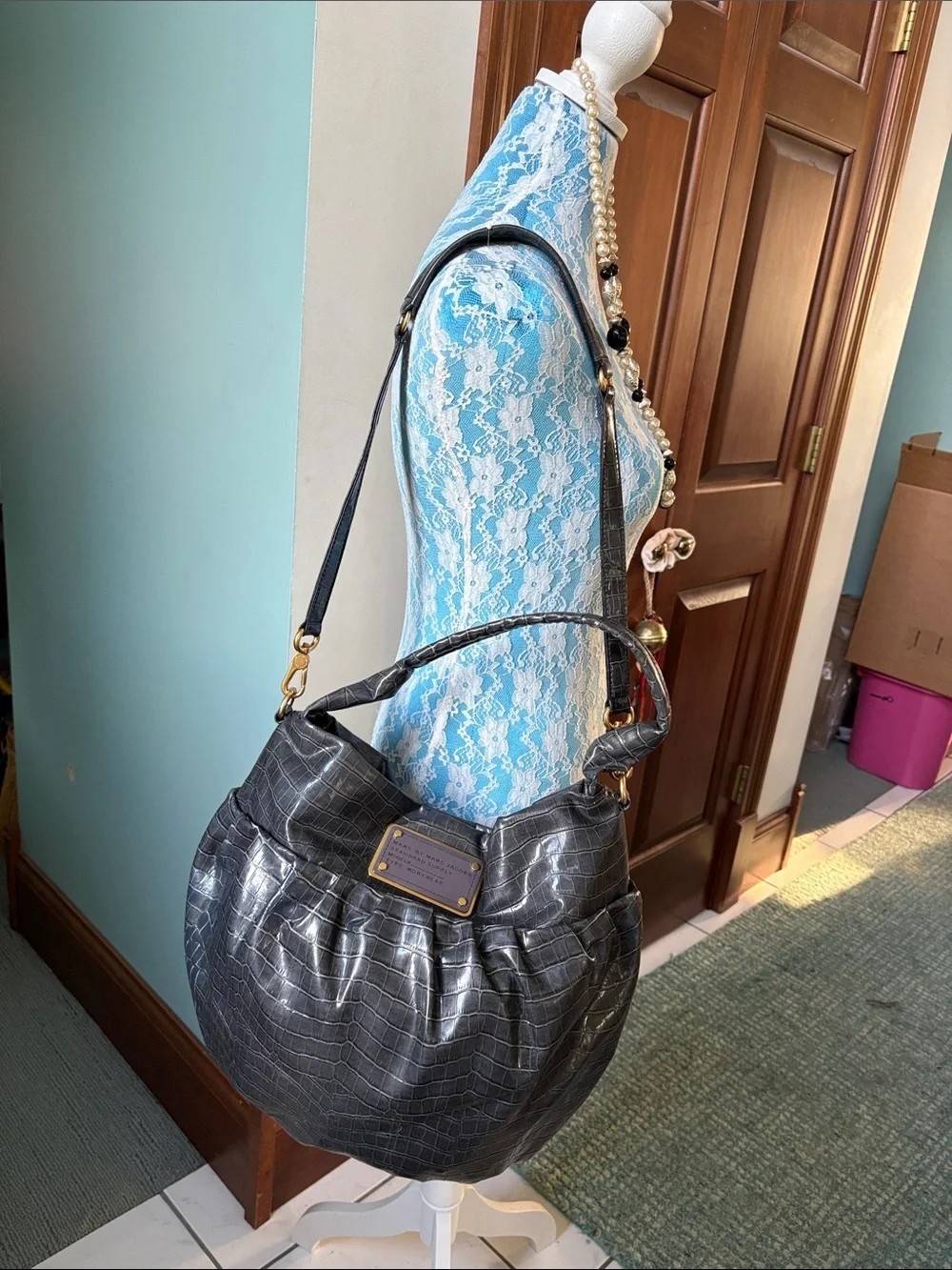 Marc by Marc Jacobs  Hobo Shoulder Bag  Croc-Embossed  laminated  Gold Hardware